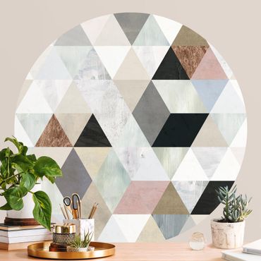 Runde Tapete selbstklebend - Aquarell-Mosaik mit Dreiecken I