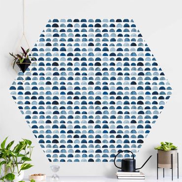 Hexagon Mustertapete selbstklebend - Aquarell Halbkreise in Indigo