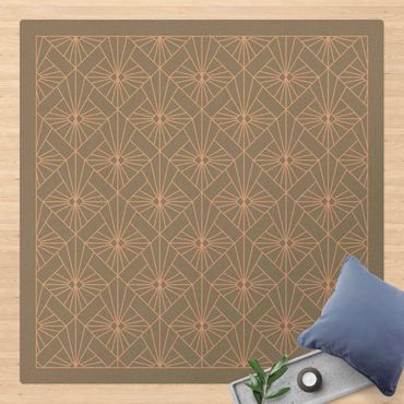 Kork-Teppich - Art Deco Strahlen Muster mit Rahmen - Quadrat 1:1