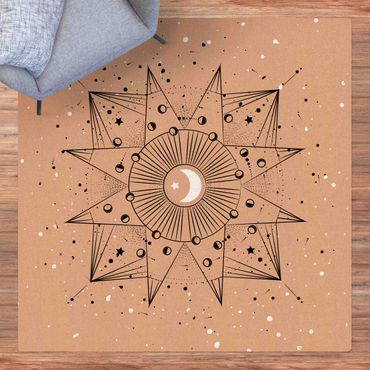 Kork-Teppich - Astrologie Mond Magie Schwarz Weiß - Quadrat 1:1
