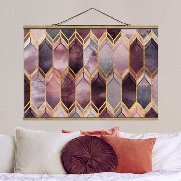 Stoffbild mit Posterleisten - Elisabeth Fredriksson - Glasmalerei geometrisch Rosé Gold - Querformat 3:2