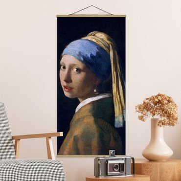 Stoffbild mit Posterleisten - Jan Vermeer van Delft - Das Mädchen mit dem Perlenohrgehänge - Hochformat 1:2