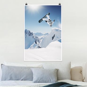 Poster - Fliegender Snowboarder - Hochformat 3:2