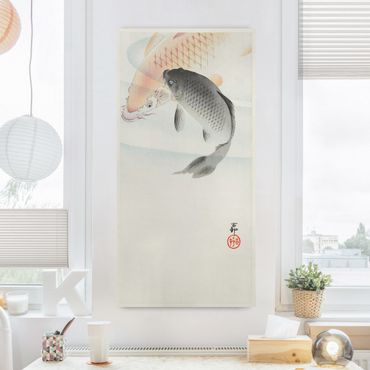 Leinwandbild - Vintage Illustration Asiatische Fische I - Hochformat 2:1