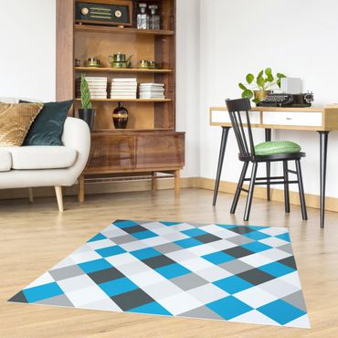 Vinyl-Teppich - Geometrisches Muster gedrehtes Schachbrett Blau - Quadrat 1:1