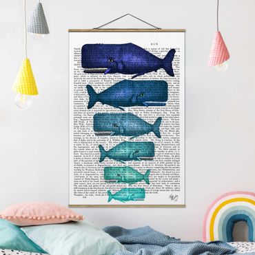 Stoffbild mit Posterleisten - Tierlektüre - Walfamilie - Hochformat 2:3