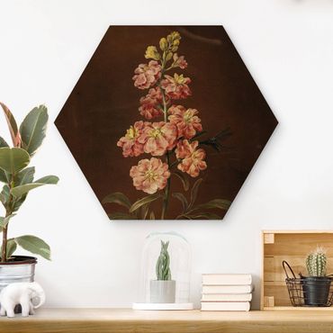 Hexagon-Holzbild - Barbara Regina Dietzsch - Eine rosa Garten-Levkkoje