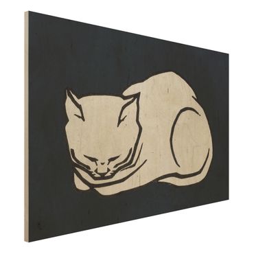Holzbild - Schlafende Katze Illustration - Querformat 2:3