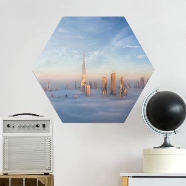 Hexagon Bild Alu-Dibond - Dubai über den Wolken