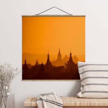 Stoffbild mit Posterleisten - Tempelstadt in Myanmar - Quadrat 1:1