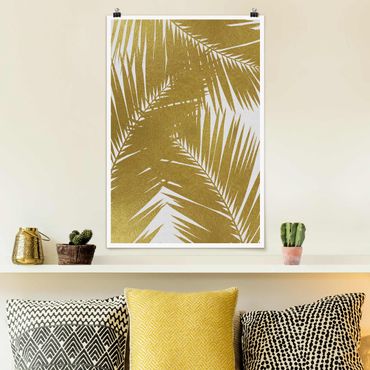 Poster - Blick durch goldene Palmenblätter - Hochformat 2:3