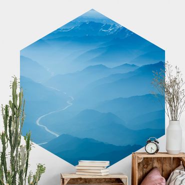 Hexagon Mustertapete selbstklebend - Blick über den Himalaya