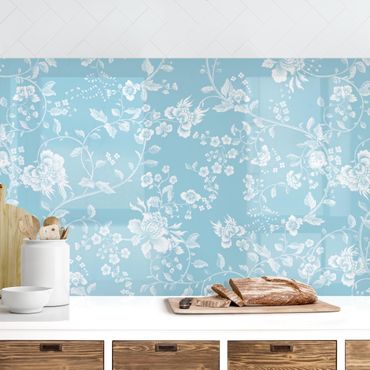 Küchenrückwand - Blumenranken auf Blau II