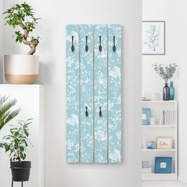 Wandgarderobe Holzpalette - Blumenranken auf Blau