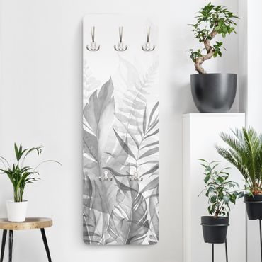Wandgarderobe - Botanik - Tropische Blätter Grau