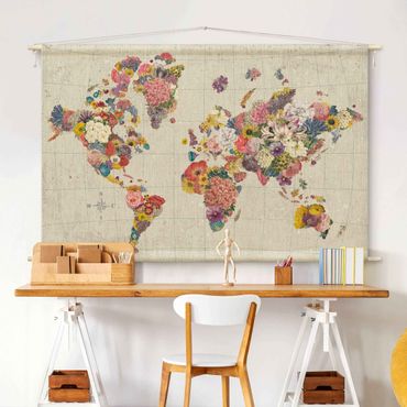Wandteppich - Botanische Weltkarte - Hochformat 3:2