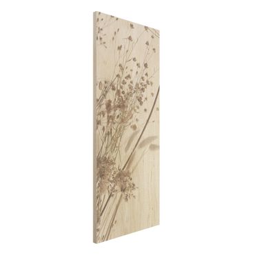Holzbild - Bouquet aus Ziergras und Blüten - Hochformat