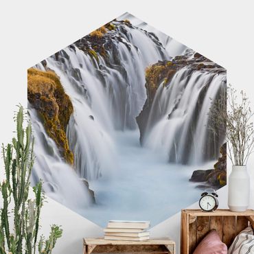 Hexagon Mustertapete selbstklebend - Brúarfoss Wasserfall in Island