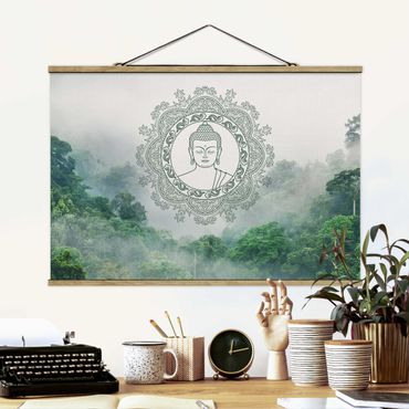 Stoffbild mit Posterleisten - Buddha Mandala im Nebel - Querformat 3:2