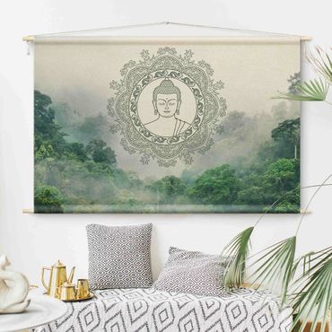 Wandteppich - Buddha Mandala im Nebel - Hochformat 3:2