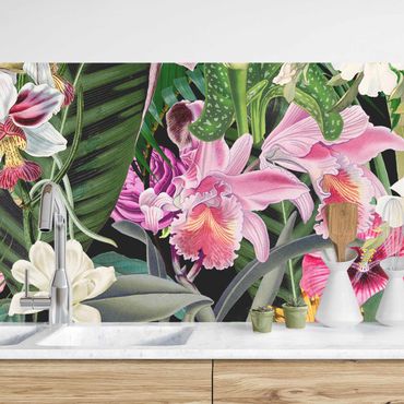 Küchenrückwand - Bunte tropische Blumen Collage II