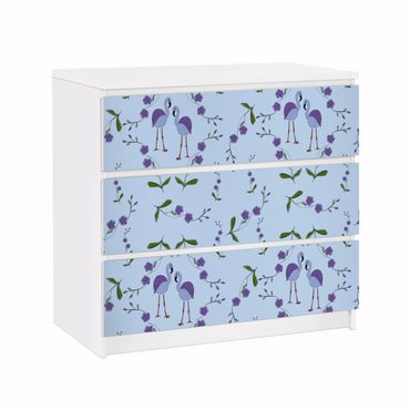 Möbelfolie für IKEA Malm Kommode - Klebefolie Mille Fleurs Musterdesign Blau