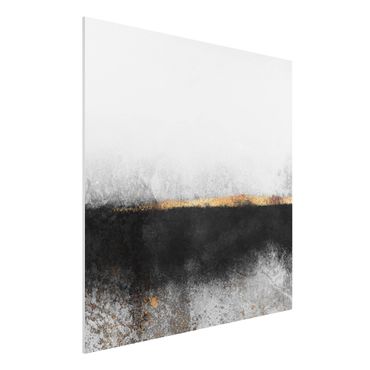 Forex Fine Art Print - Abstrakter Goldener Horizont Schwarz Weiß - Quadrat 1:1