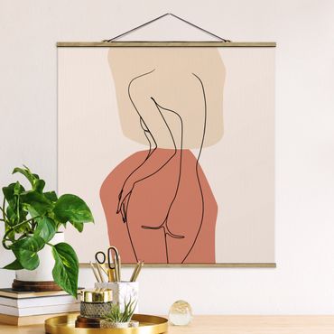 Stoffbild mit Posterleisten - Line Art Frau Rücken Braun - Quadrat 1:1