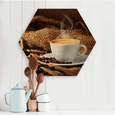 Hexagon Bild Holz - Kaffee am Morgen