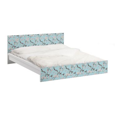 Möbelfolie für IKEA Malm Bett niedrig 180x200cm - Klebefolie Hellblaues Blumenmuster
