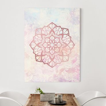 Leinwandbild - Mandala Illustration Blüte rose pastell - Hochformat 4:3