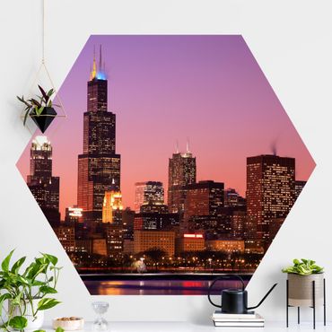 Hexagon Mustertapete selbstklebend - Chicago Skyline