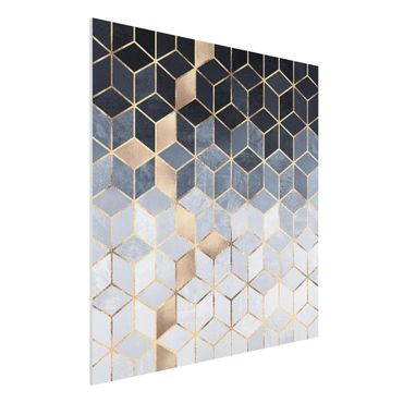 Forex Fine Art Print - Blau Weiß goldene Geometrie - Quadrat 1:1