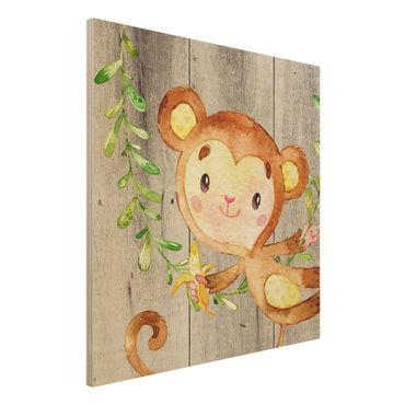Holzbild - Aquarell Affe auf Holz - Quadrat 1:1