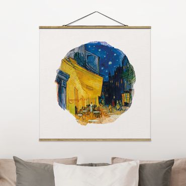 Stoffbild mit Posterleisten - Wasserfarben - Vincent van Gogh - Café-Terrasse in Arles - Quadrat 1:1