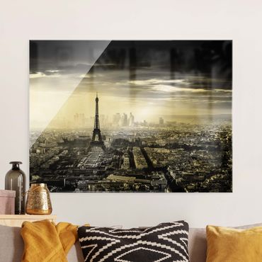 Glasbild - Der Eiffelturm von Oben Schwarz-weiß - Querformat 3:4