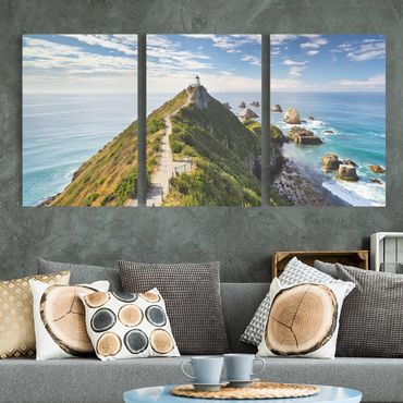 Leinwandbild 3-teilig - Nugget Point Leuchtturm und Meer Neuseeland - Hoch 2:3