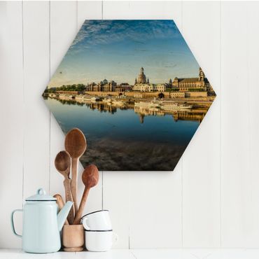 Hexagon Bild Holz - Die Weiße Flotte von Dresden