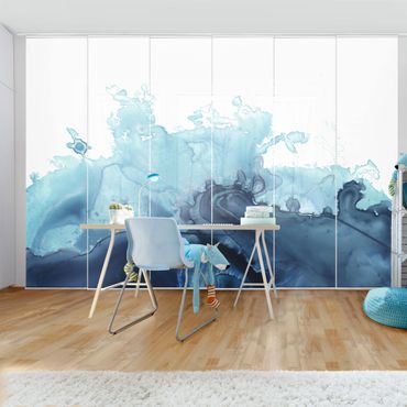Schiebegardinen Set - Welle Aquarell Blau I - Flächenvorhang