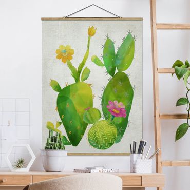 Stoffbild mit Posterleisten - Kaktusfamilie rosa gelb - Hochformat 3:4
