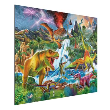 Alu-Dibond - Dinosaurier im Urzeitgewitter - Hochformat
