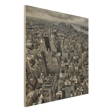 Holzbild - Blick über Manhattan - Quadrat 1:1