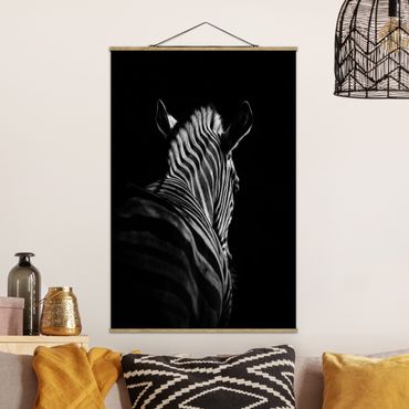 Stoffbild mit Posterleisten - Dunkle Zebra Silhouette - Hochformat 2:3
