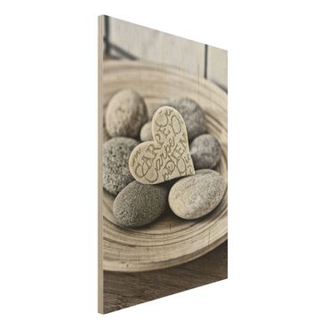 Holzbild - Carpe Diem Herz mit Steinen - Hochformat 3:2