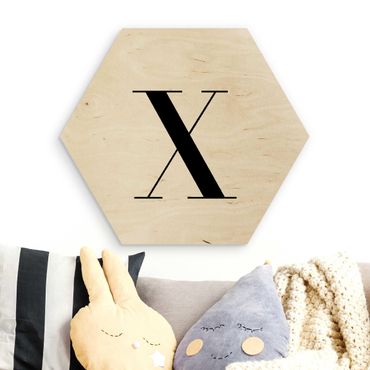 Hexagon Bild Holz - Buchstabe Serif Weiß X