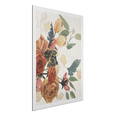 Aluminium Print gebürstet - Zeichnung Blumenbouquet in Rot und Sepia II - Hochformat 4:3