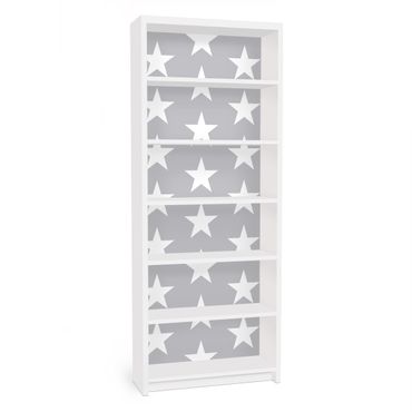 Möbelfolie für IKEA Billy Regal - Klebefolie Weiße Sterne auf grauen Hintergrund
