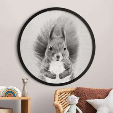 Rundes Gerahmtes Bild - Eichhörnchen Elisabeth Schwarz Weiß