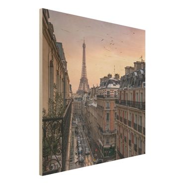 Holzbild - Eiffelturm bei Sonnenuntergang - Quadrat