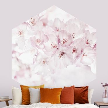 Hexagon Mustertapete selbstklebend - Ein Kirschblütenhauch